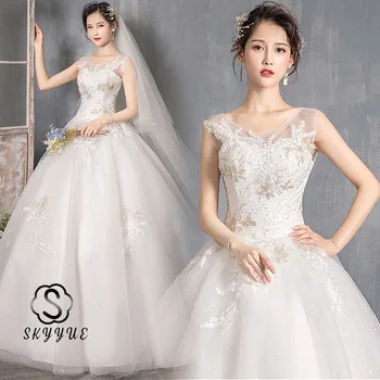 

Skyyue Wedding Dresses FR666 V-Neck Sleeveless Formal Wedding Dresses Lace Up Vestidos De Noiva Embroidery Lace Wedding Gowns
