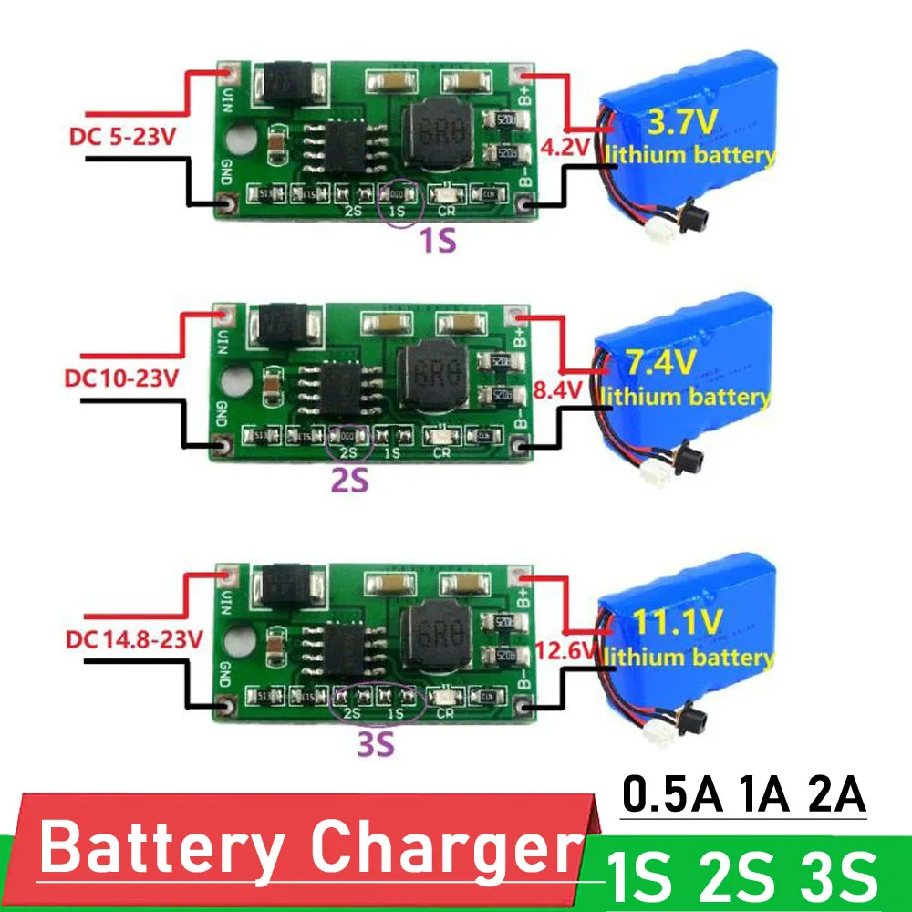 

1S 2S 3S Buck Li-Ion Lithium Battery Charger Module DC 5V-23V 6V 9V 12V 15V 18V to 4.2V 8.4V 12.6V for 3.7V 7.4V 11.1V CELLS