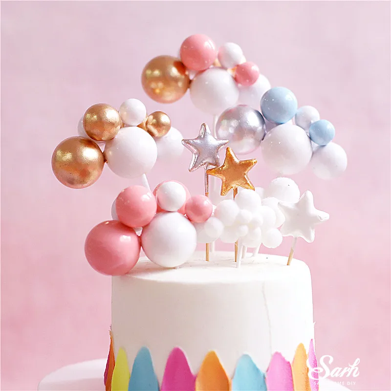 Noble Multicolor Ball Flower Cake Topper for Birthday Decoration Baby Shower Anniversary Baking Supplies Blue Dessert Love Gifts