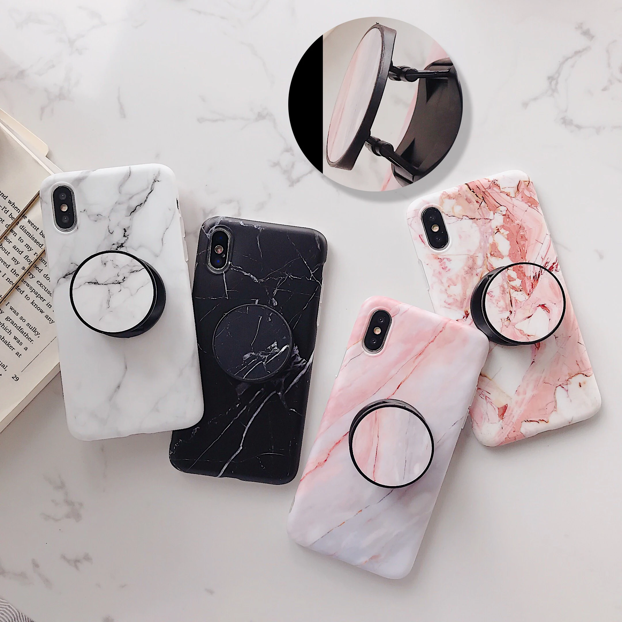

LOVECOM Classic Marble Foldable Stand Phone Case For iPhone XR X XS Max 7 8 6S Plus Phone Holder Soft IMD Phone Back Cover Shell