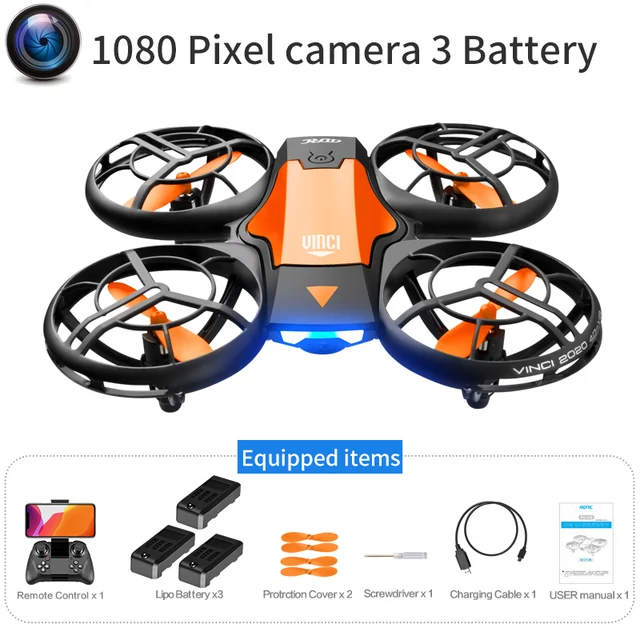 2021 NEW Quadcopter V8 drone 4k profesional 1080P 480P HD Camera WiFi Fpv Air Pressure Altitude Hold Black RC Drone Toy 1080P Yellow 3B