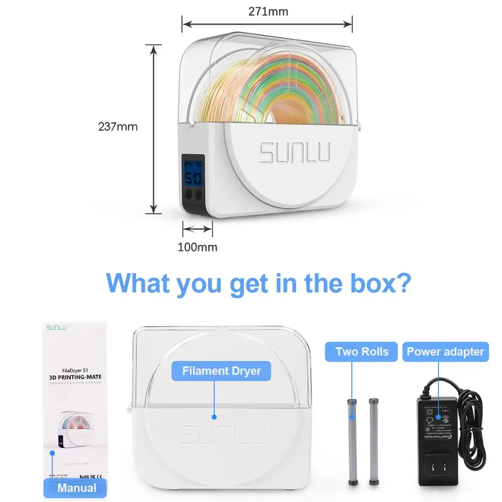 Sunlu s1 Secador de Impressão 3d Filamento Caixa Pla Abs Filamento Armazenamento Caixa Mantendo Árido Material Máquina para Fdm Impressora 3d Navio Livre - Imagem 5