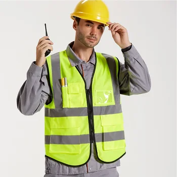 

High Visibility Polyester Breakaway Vest / Reflective Safety Flourescent Jacket Waistcoat with Pockets / Customzied Logo Print
