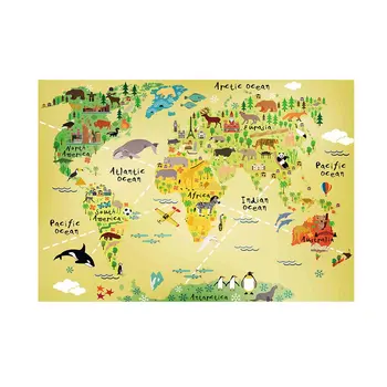 

World Animal Distribution Pattern Tablecloth Fabric Waterproof Polyester Smooth Practicality Decorative Colorful