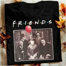 Черные мужские футболки на Хэллоуин с изображением друзей ужасов, Pennywise, майклов, Джейсона, Voorhees, хлопковая подходящая футболка, уличная одежда, Maniac Park