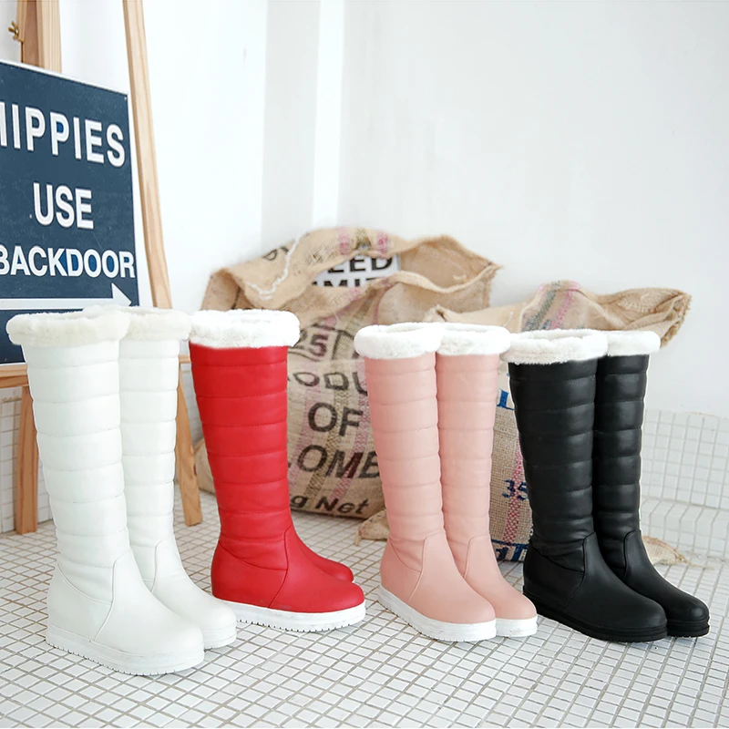 Женские ботинки; женская зимняя обувь; женские теплые зимние сапоги на меху; модные сапоги до колена на высоком каблуке; черные сапоги; цвет красный, белый, розовый; k733