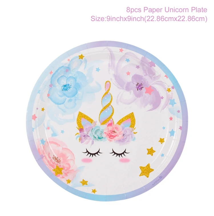 9inch Plate 8pcs Вечерние украшения в виде единорога, висячие украшения в виде единорога для вечеринки в честь Дня рождения, украшения для девочек - Цвет: 9inch Plate 8pcs