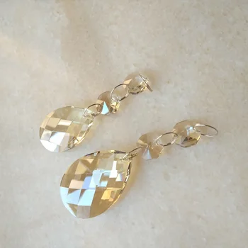 

10pcs/lot 38/50 cognac Almond shaped pandent+2 octagonal+3 chrome ring connector Glass Wedding chandelier Crystal
