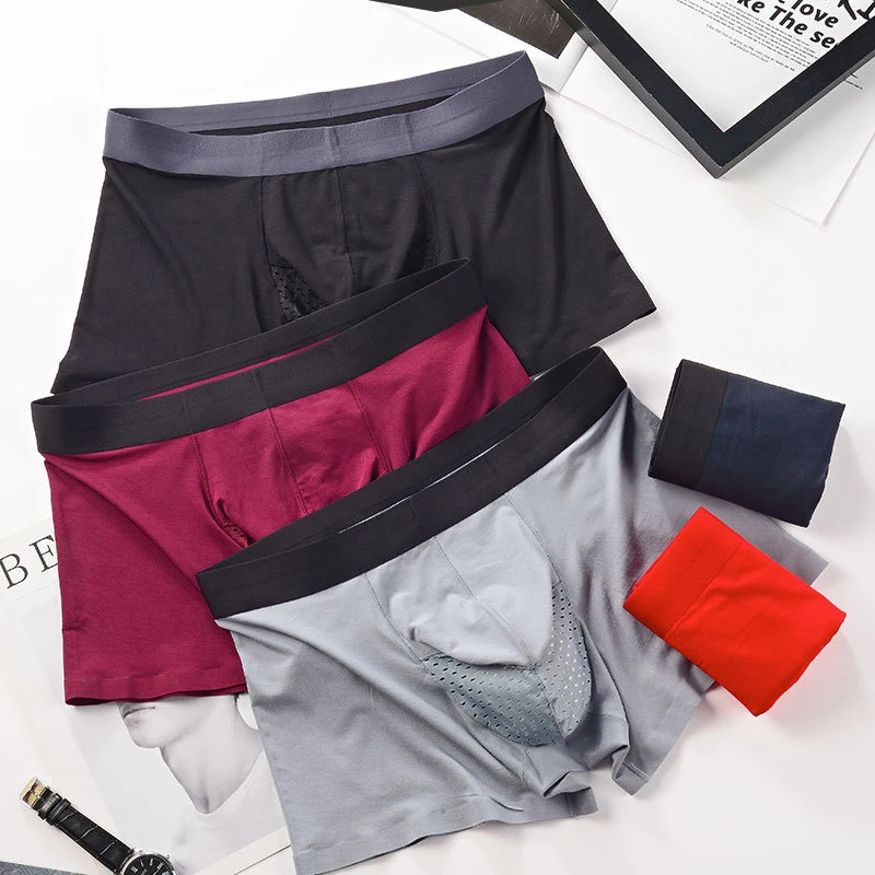 Mens Boxers Underwear Sexy U Convex Big Penis Pocket Modal Seamless Men Boxershorts Breathable Mesh Scrotum Bag Male Underpants 4