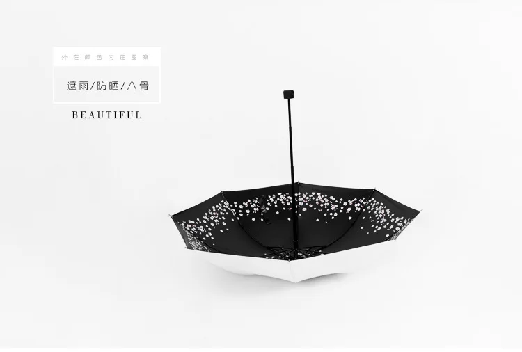 Yu bao New Style Women's Parasol Three Fold Folding Vinyl Umbrella Rain Or Shine Dual Purpose Umbrella Customizable Umbrell