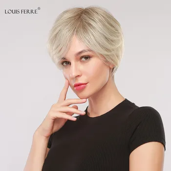 

LOUIS FERRE Short Wave Ombre Brown Blonde Synthetic Wigs for Women Afro Daily/Cosplay Heat Resistant Fibre