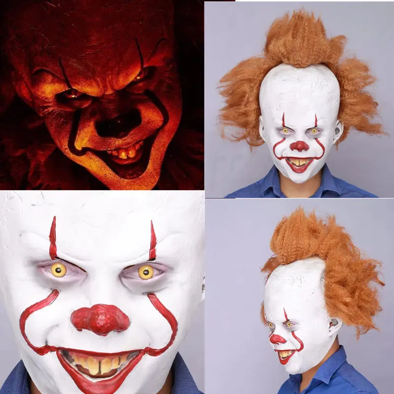 

2019 Halloween Stephen King's It: Chapter Two Pennywise Clown Cosplay wig Mask Props Latex Full Face