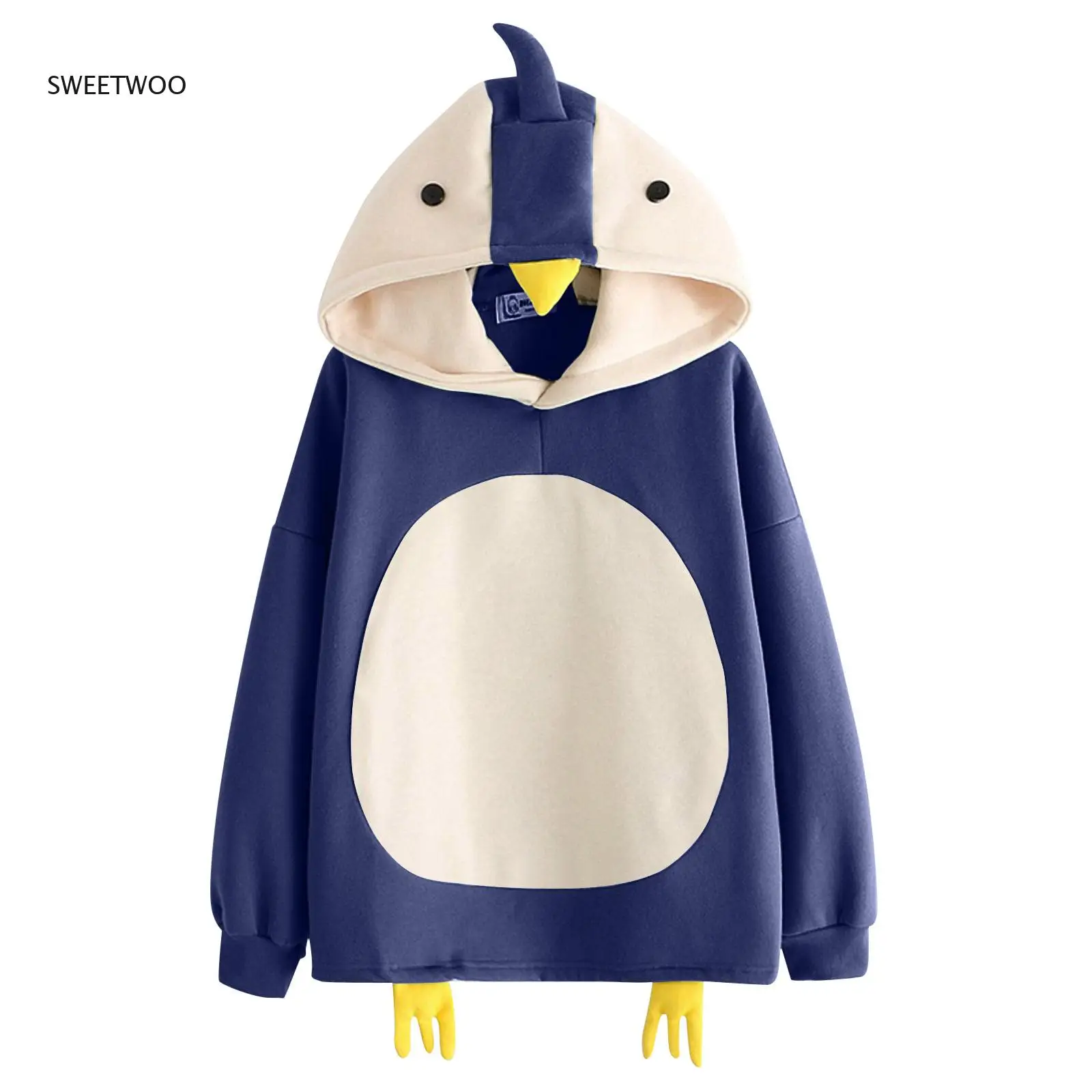 2021 Spring and Autumn Sweater Women Fashion Cute Cartoon Kawaii Chick Plus Velvet Long-Sleeved Hooded Sweater Jacket Women
