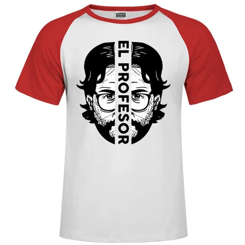 Одна деталь La Casa De Papel Мужская футболка Money Heist Tees сериал футболка женская короткий рукав House Of paper off white футболка - Цвет: Raglan red 16
