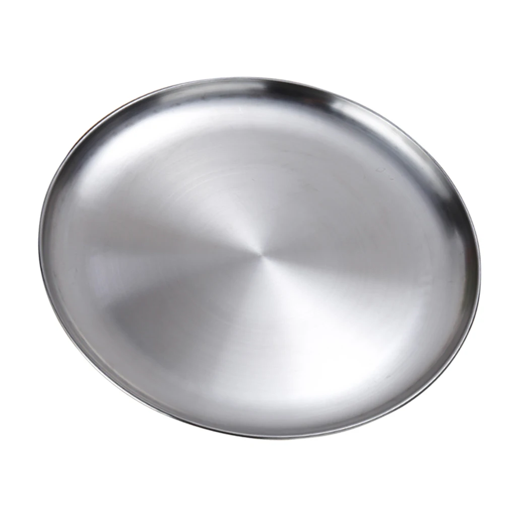 Stainless Steel Flat Dinner Plate Dish Plate Double Insulated Thick Platter Salad Plate For BBQ 14cm