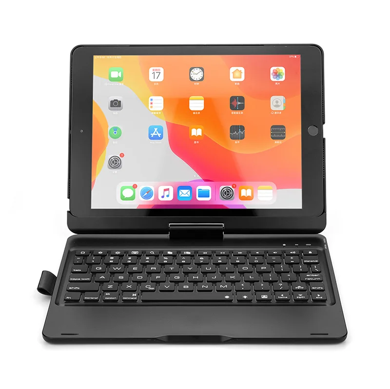 Черный 360 Вращающийся чехол-клавиатура с подсветкой для Apple iPad 10,2 7-го поколения A2197 A2198, чехол-накладка с карандашом - Цвет: Черный