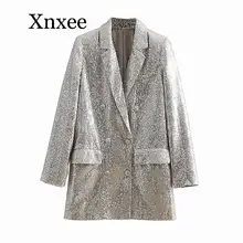 Women Geometric Pattern Sequined Blazer Shining Pockets Long Sleeve Outerwear Vintage Female Casual Tops