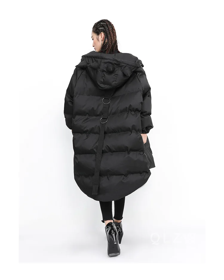 Новинка, Корейская женская зимняя одежда, черная, зеленая, пузырчатая парка, пальто с капюшоном, большой размер, женское теплое пальто, длинная куртка, верхняя одежда J201