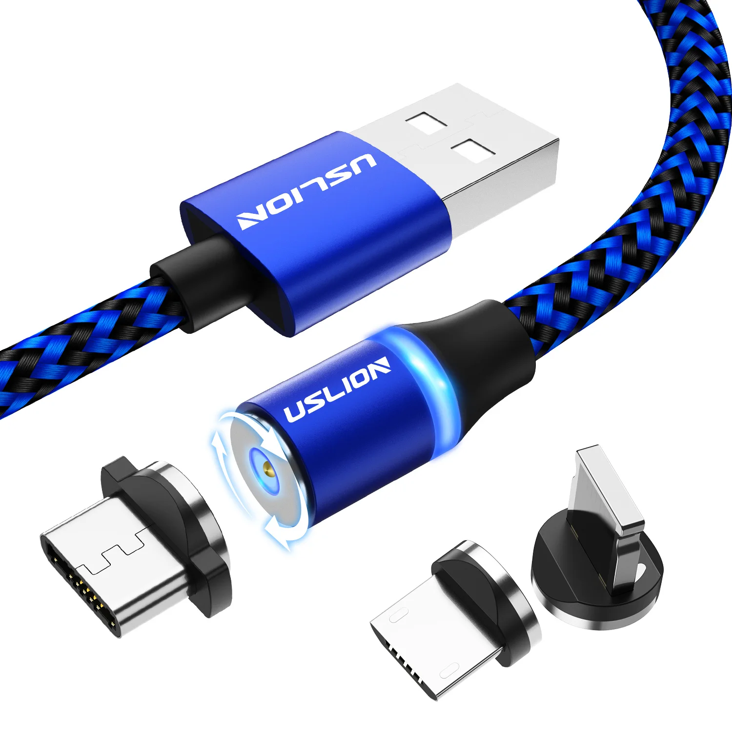 USLION Магнитный USB кабель для samsung нейлоновый Кабель Micro-USB в оплетке для Xiaomi Быстрая зарядка USB кабель type C для huawei P30