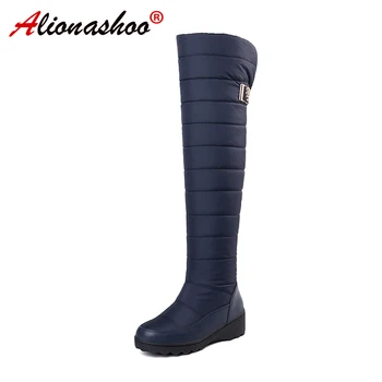 

Hot Women Knee High Snow Boots Winter Ladies Fashion Flat Boots Shoes Over The Knee Thigh High Warm Long Boots Large Size 12 44