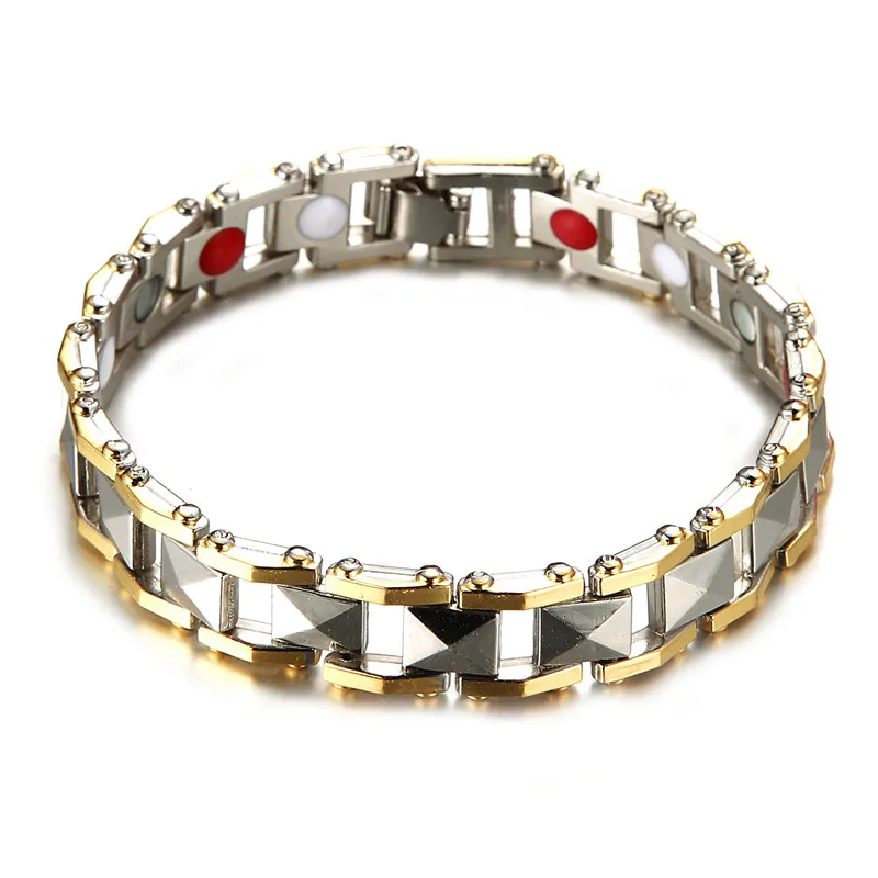 Fashion energy magnetic bracelet for men copper chain link bracelet health germanium Negative Ion Far Infrared bracelet jewelry - Окраска металла: Silver Gold