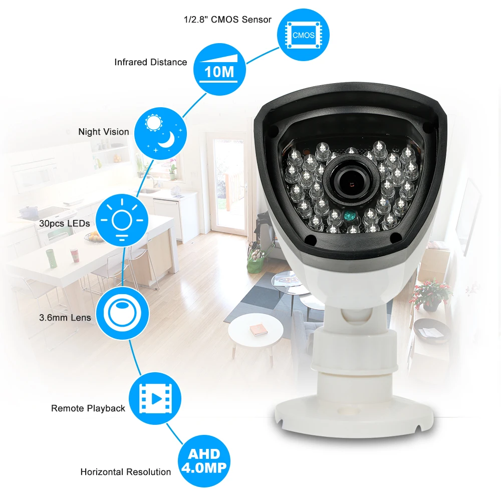 

OWSOO 4MP AHD Bullet Waterproof Camera Support IR-CUT Night Vision 30pcs Infrared Lamps 1/2.8" CMOS for Home Security PAL System