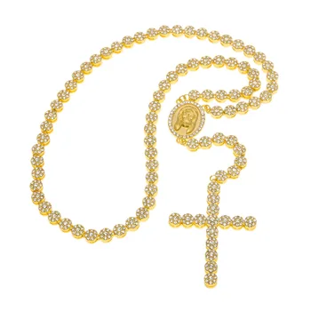 

Fashion Hip Hop Jesus Round Necklace Cross Pendant Micro pave Zircon Crystal Men's Jewelry Gift