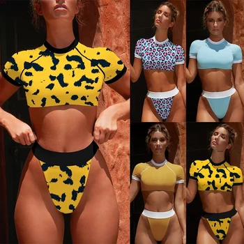 

Bikinx Yellow Sports Swimwear Brazil Thong Women Bathing Suit Push Up Swimsuit Sexy Bathers Crop Top High Waist Bikini 2020 New
