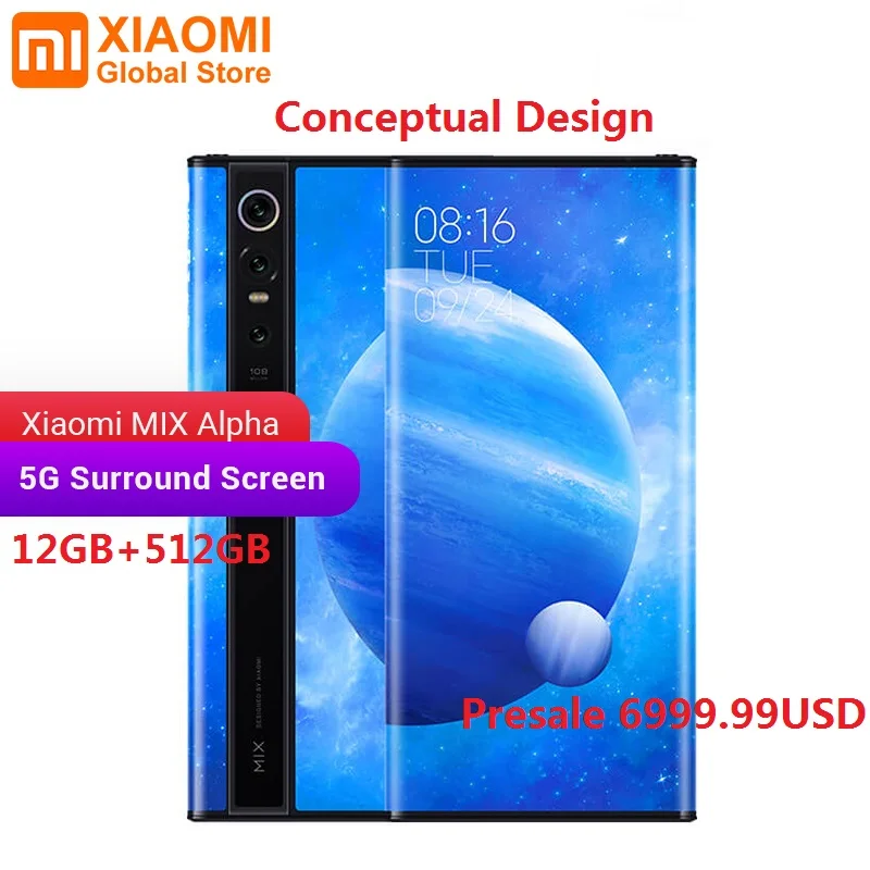 White Предпродажа,, Xiaomi MIX Alpha, 12 Гб, 512 ГБ, Snapdragon 855 Plus, 7,92 дюймов, 1080 P, OLED, 100 МП, флагманские тройные камеры MIUI Alpha 4050 - Color: White