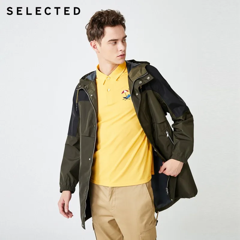 

SELECTED Autumn men's new color contrast hooded long windbreaker jacket trenchcoat S |4193OM502
