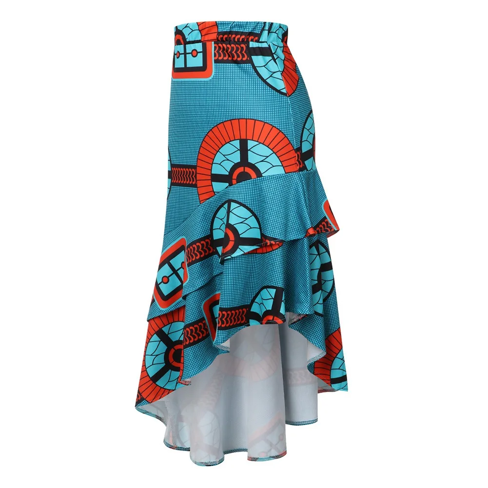 SUNGIFT Dashiki African Dresses For Women Double-layered Ruffled Hem Africa Digital Print Elegant Length Skirt African Clothing