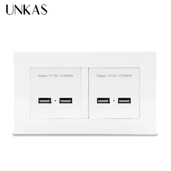 

UNKAS LED Indicator White PC Panel Wall Socket 4 USB Smart Induction Charge Port For Mobile 5V 4.2A Output