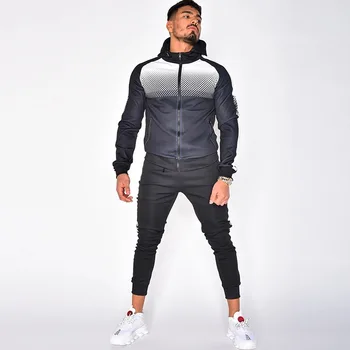 

Splicing 2 pieces Suit Long Sleeve Stand Collar Sports Set Gym Clothes Men Color Sport Set Training Men Sportswear Jogging Suits