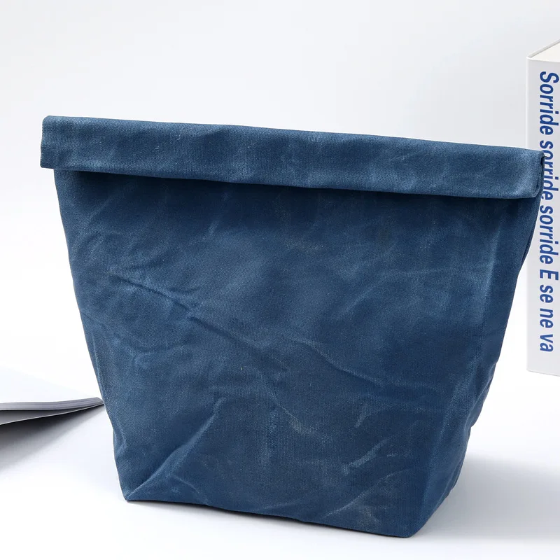 Восковая ткань холст для обеденного мешка Портативная сумка для еды Термоизолированный кулер Bento сумка для обедов Tote для пикника сумка для хранения сумки для обедов - Цвет: Blue