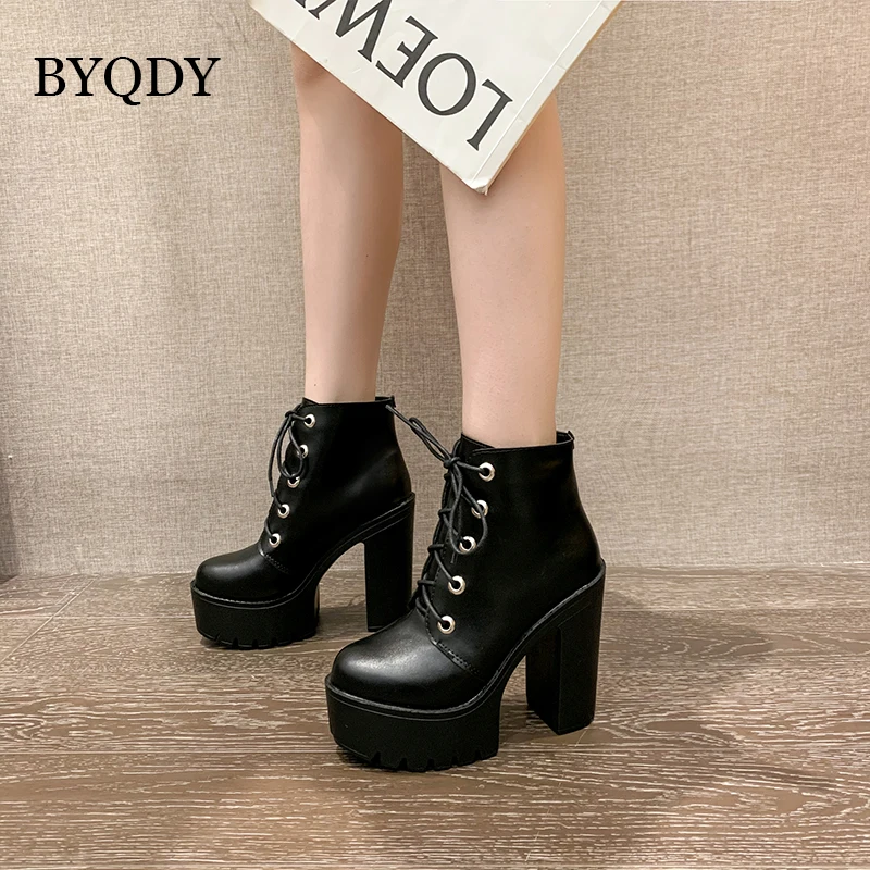 Women Platform Lace Up Wedge High Heel Creeper Fashion Ankle Boots Zip New Shoes 