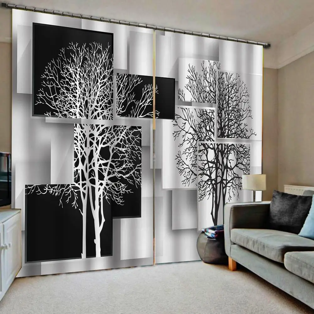 

Custom All Size Simple geometric curtain For Living room bedroom Blackout Curtains trees home drapes ( left and right Side)