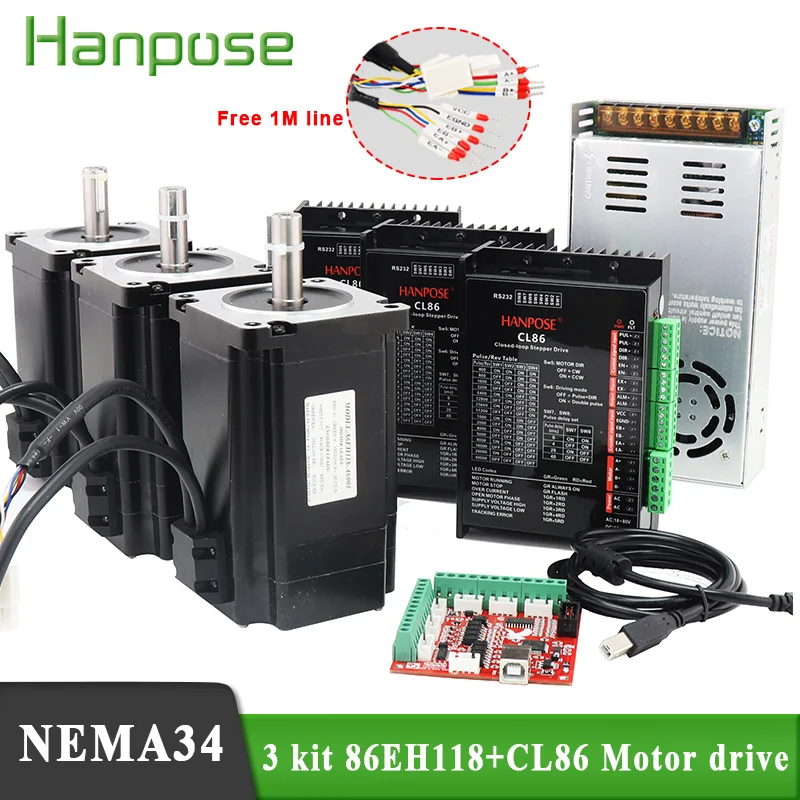 Комплект чпу с 3 осями шаговый двигатель nema34 замкнутая петля 12N 8N 4N 86EH118A6001 +