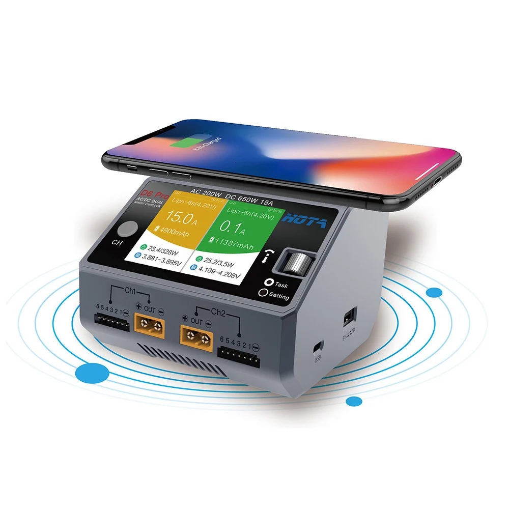 Hota D6 Dual/pro умное зарядное устройство Ac200w Dc650w 15a для Lipo Liion Nimh батарея с Iphone samsung Беспроводная зарядка