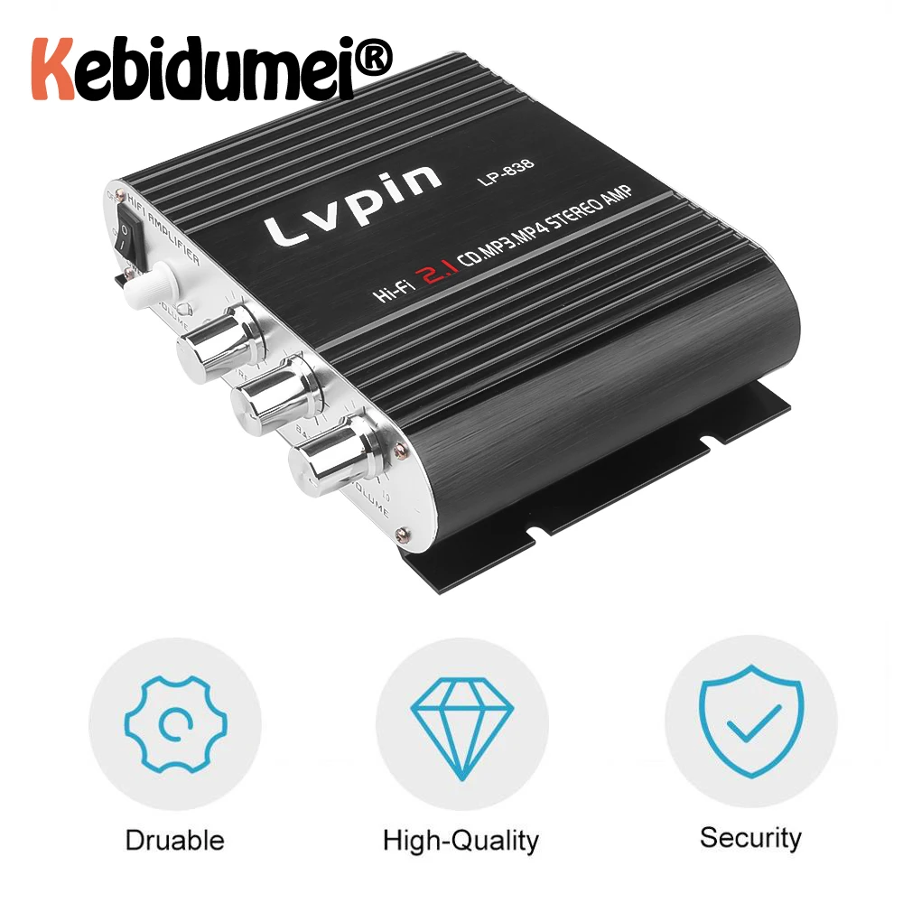 12V 20W LP-838 Car 3 Channel Amplifier Stereo Mega Bass Hi-Fi Connect With Phone PC DVD Player MP3 MP4 Portable Subwoofer | Электроника