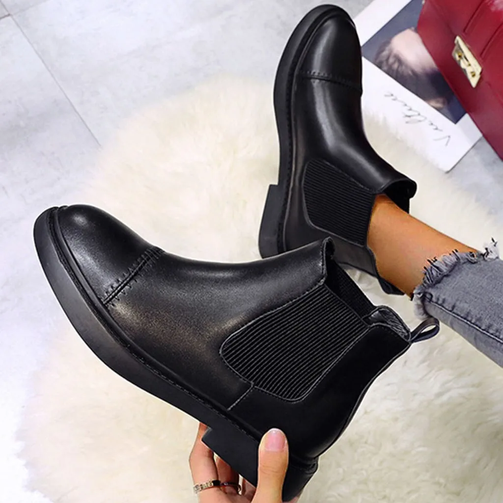 Женские повседневные красивые эластичные ботинки без застежки однотонные в