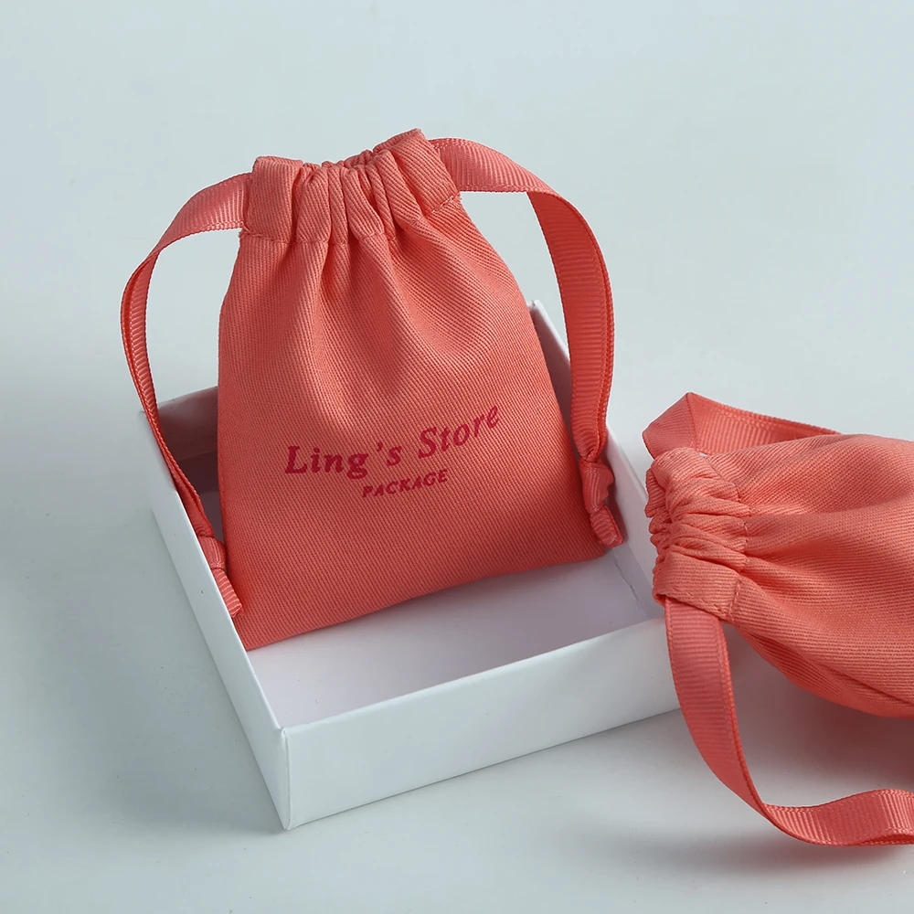 100pcs pink cotton bags 7x9cm custom packaging for jewelry drawstring pouches logo printed personalized dusty wedding gift bag 50 Cotton Velvet Jewelry Pouches 10A Thick Canvas Pouch Bags with Ribbon Drawstring Bags Personalized Printed Jewelry Packaging