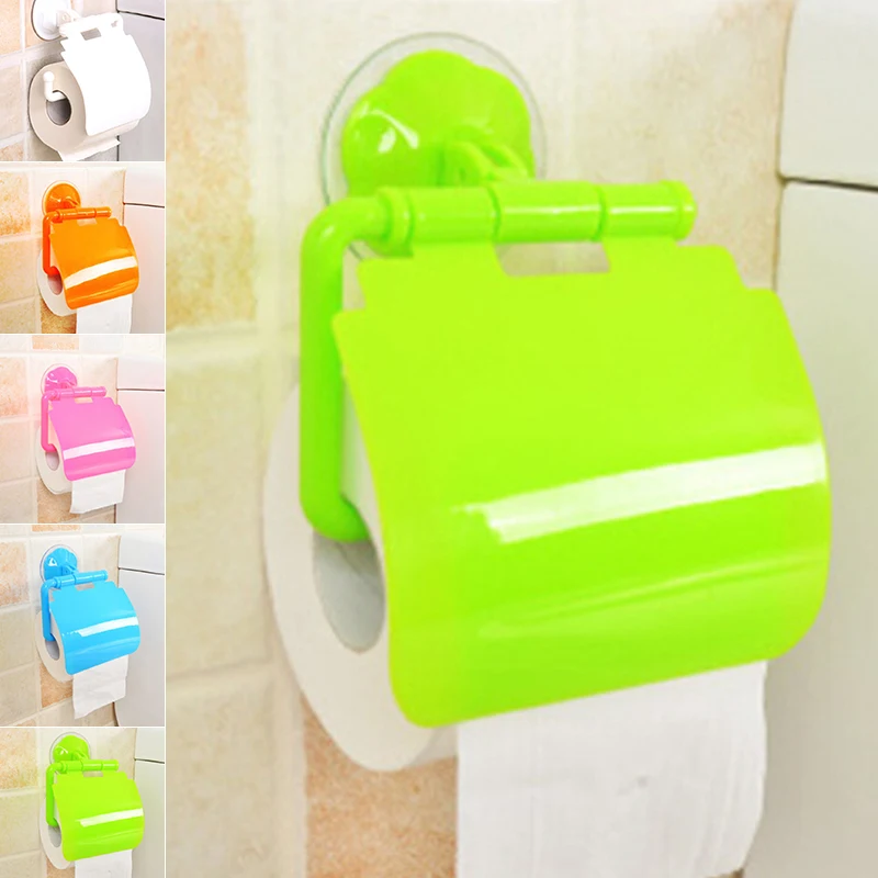 Plastic Wall Mount Plastic Suction Cup Bathroom Toilet Roll Paper Holder&Cover