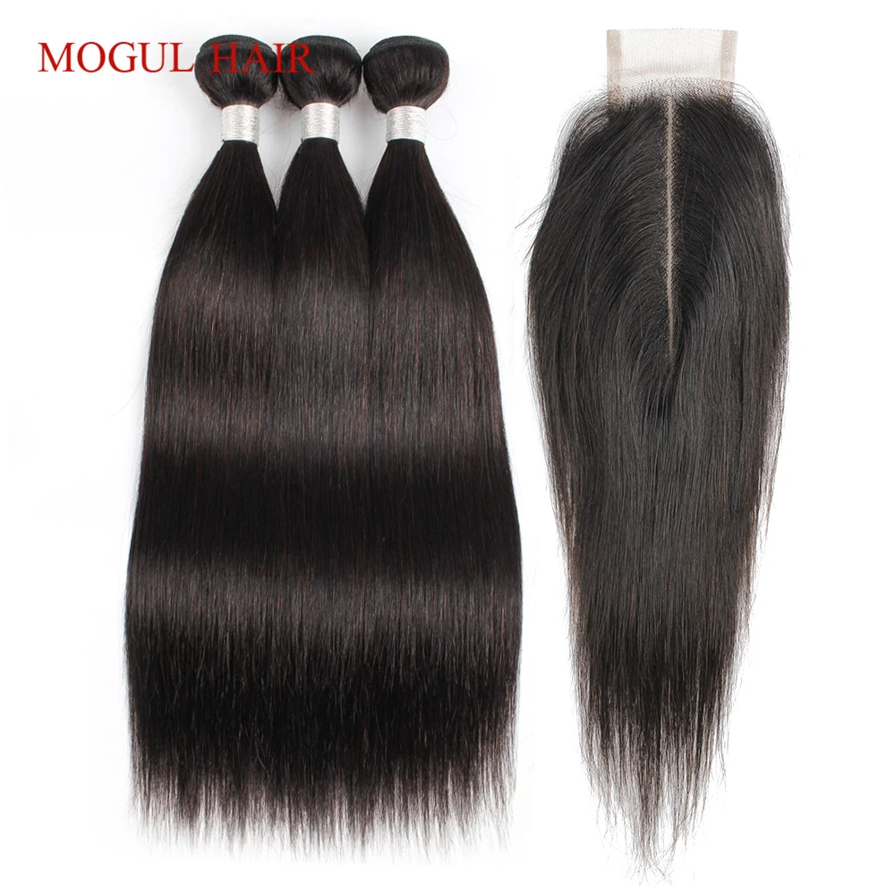 Straight Hair Bundles With 2x6 Kim K Lace Closure Middle Part 16-24 inch Remy Human Hair Weave Extension Natural Color MogulHair