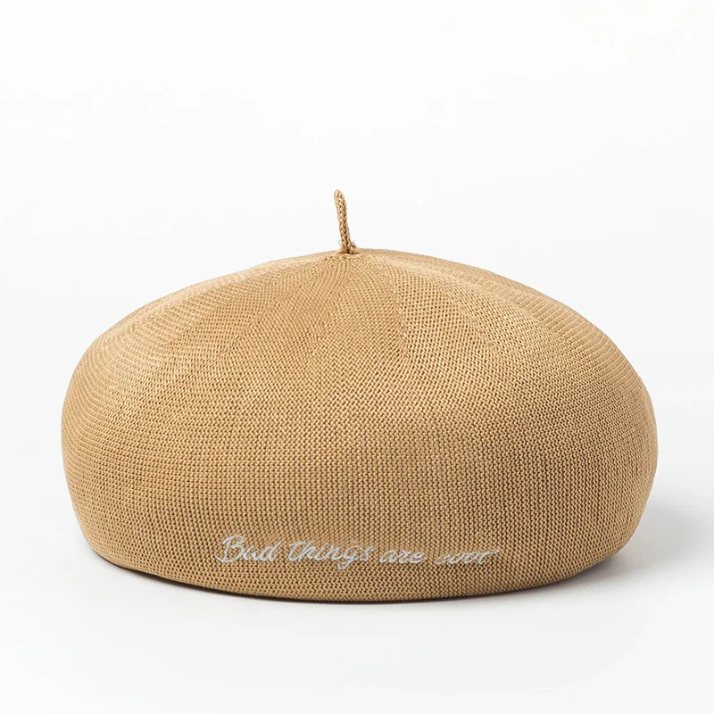 

Korean-style Spring And Summer New Style Lettered Embroidered Breathable Knit Beret Painter Cap-Style Literature And Art Female