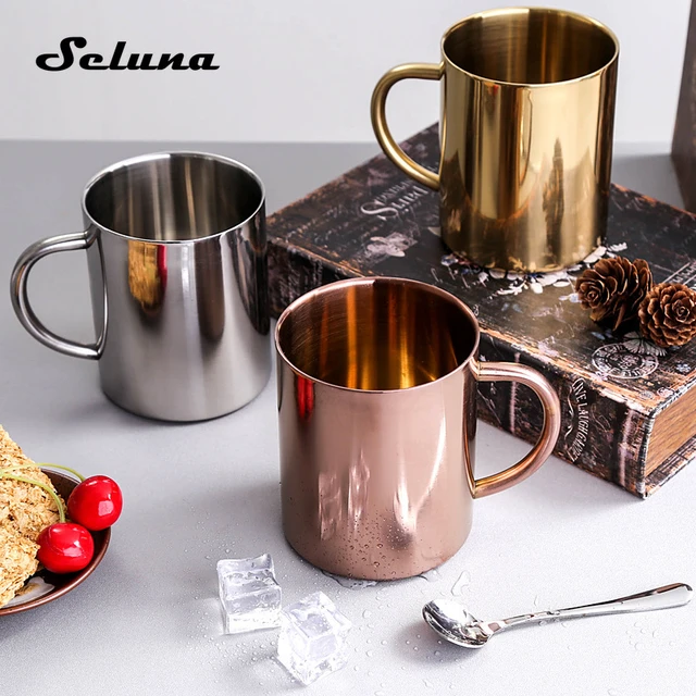 300ml Double-Layer Water Cup Home Dining Drinkware Mugs 304 Stainless Steel  Beer Cup Gold Sliver Coffee Mugs With Handle - AliExpress