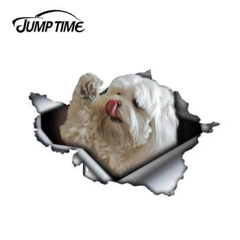 

Jump Time 13cm x 8.6cm Maltese car decal 3D Pet Graphic Vinyl Decal Car Window Laptop Bumper Animal Car Stickers