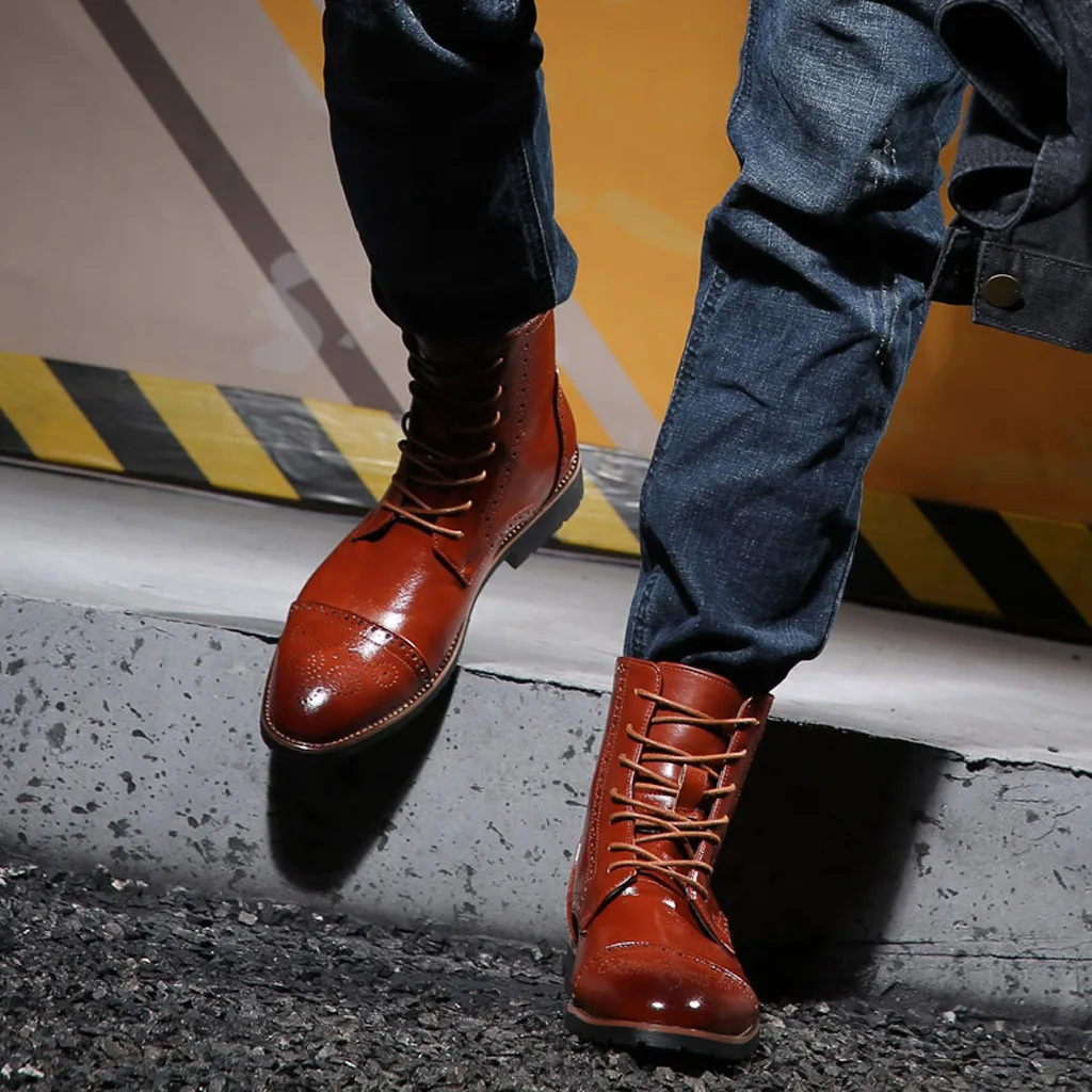 La Milano Men's Leather Cap Toe Lace Up Winter Casual Dress Boot Classic Comfortable Dress Shoes For Men 