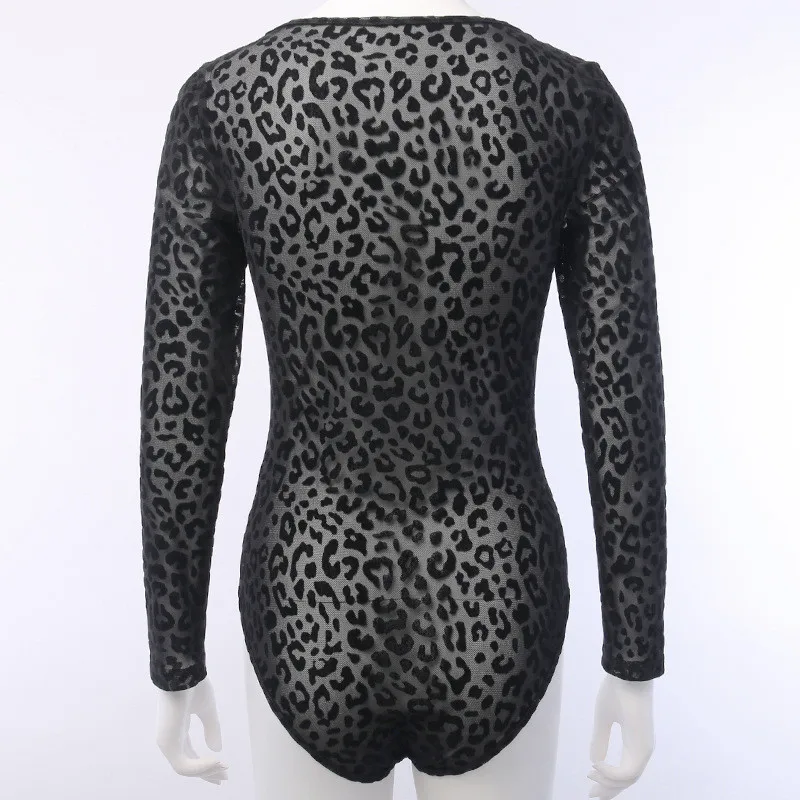 long sleeve bodysuit Nadafair Mesh Leopard Mesh Bodysuit Black Sexy Bodysuit For Women Square Collar Long Sleeve Bodysuits One Piece Body Female 2019 white lace bodysuit