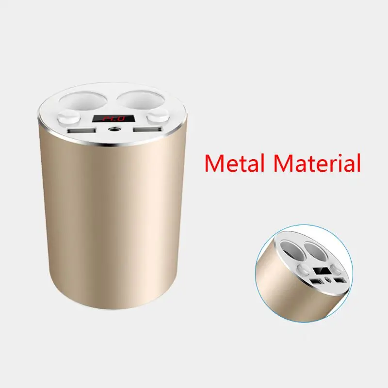 3.1A Dual USB Car Charger Voltage Current Display Phone Charging Adapter with 2 Cigarette Lighter Socket for Cellphones GPS DVR