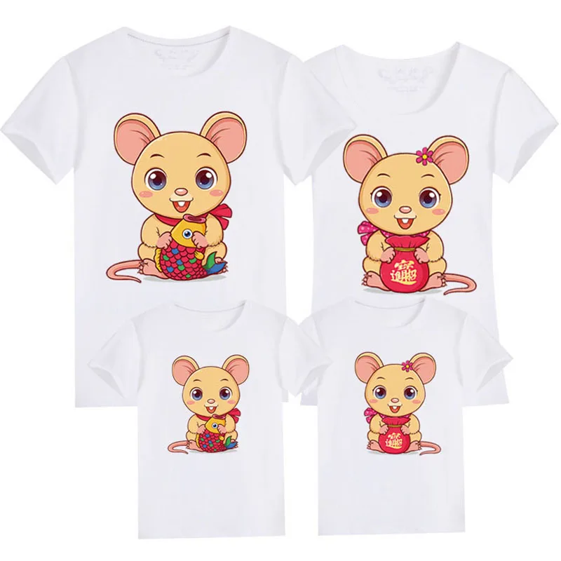 Family Matching Clothes Mouse New Year Summer Print T-Shirt Mommy And Daughter Father And Son Clothes Family Look